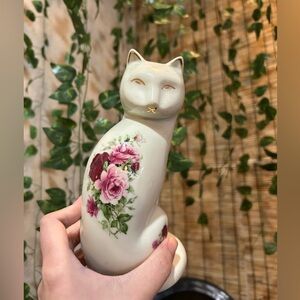 Floral Ceramic Cat Figurine